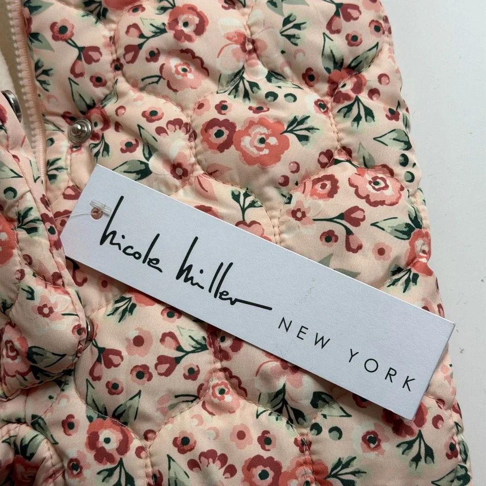 NWT Nicole Miller New York Baby Girls Pink Floral Quilted Snowsuit 6/9M Months